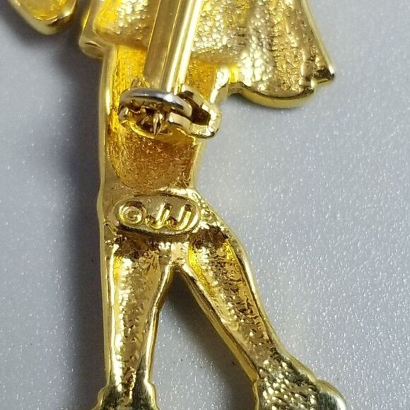 Vintage J.J. Lady Woman Golfer Gold Told Brooch, Golf Lapel Pin Signed, Estate - Picture 4 of 7
